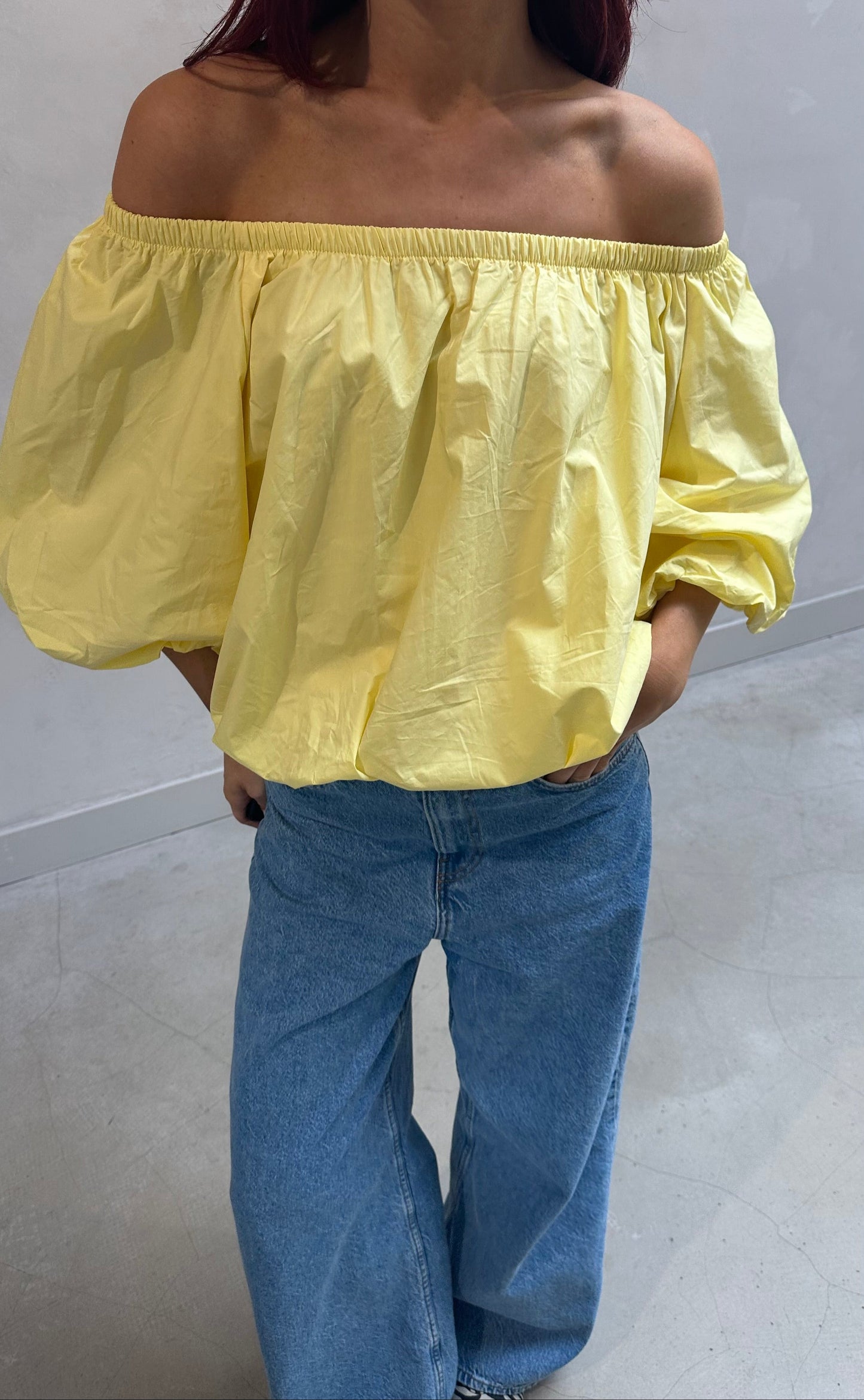 Off shoulder Yellow balloon top - Curated by ume