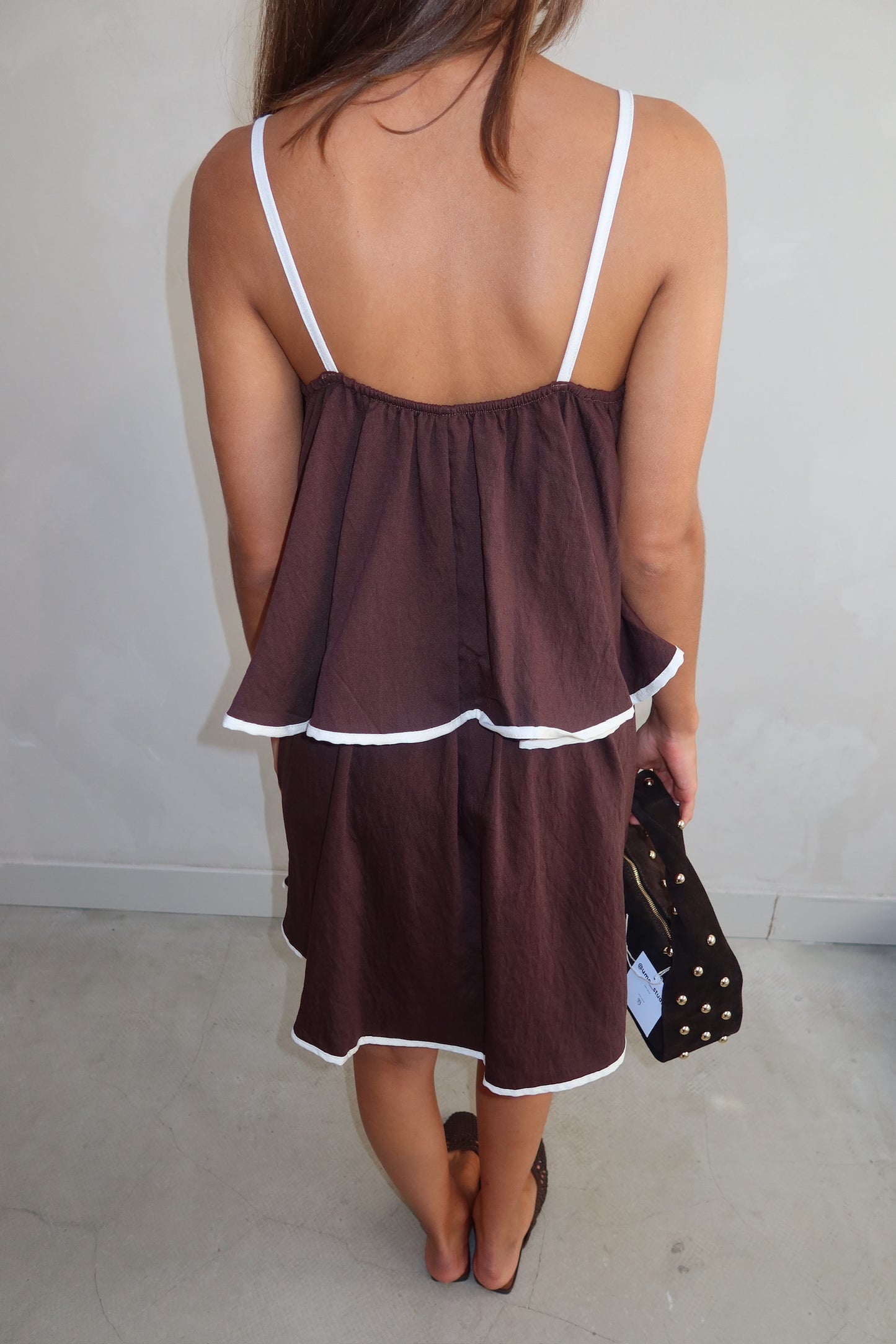 Brown layerd ruffle dress - Curated by ume