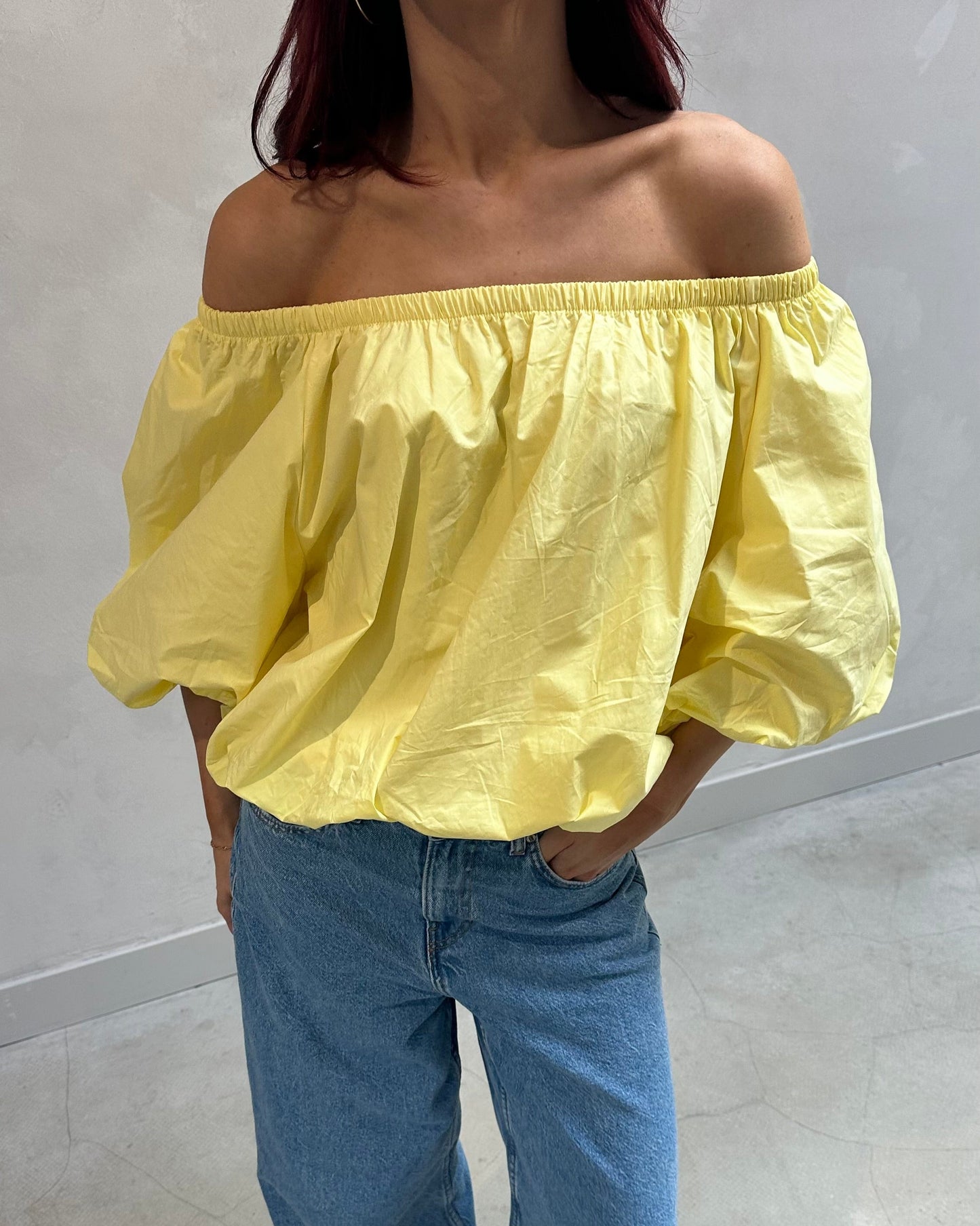 Off shoulder Yellow balloon top - Curated by ume