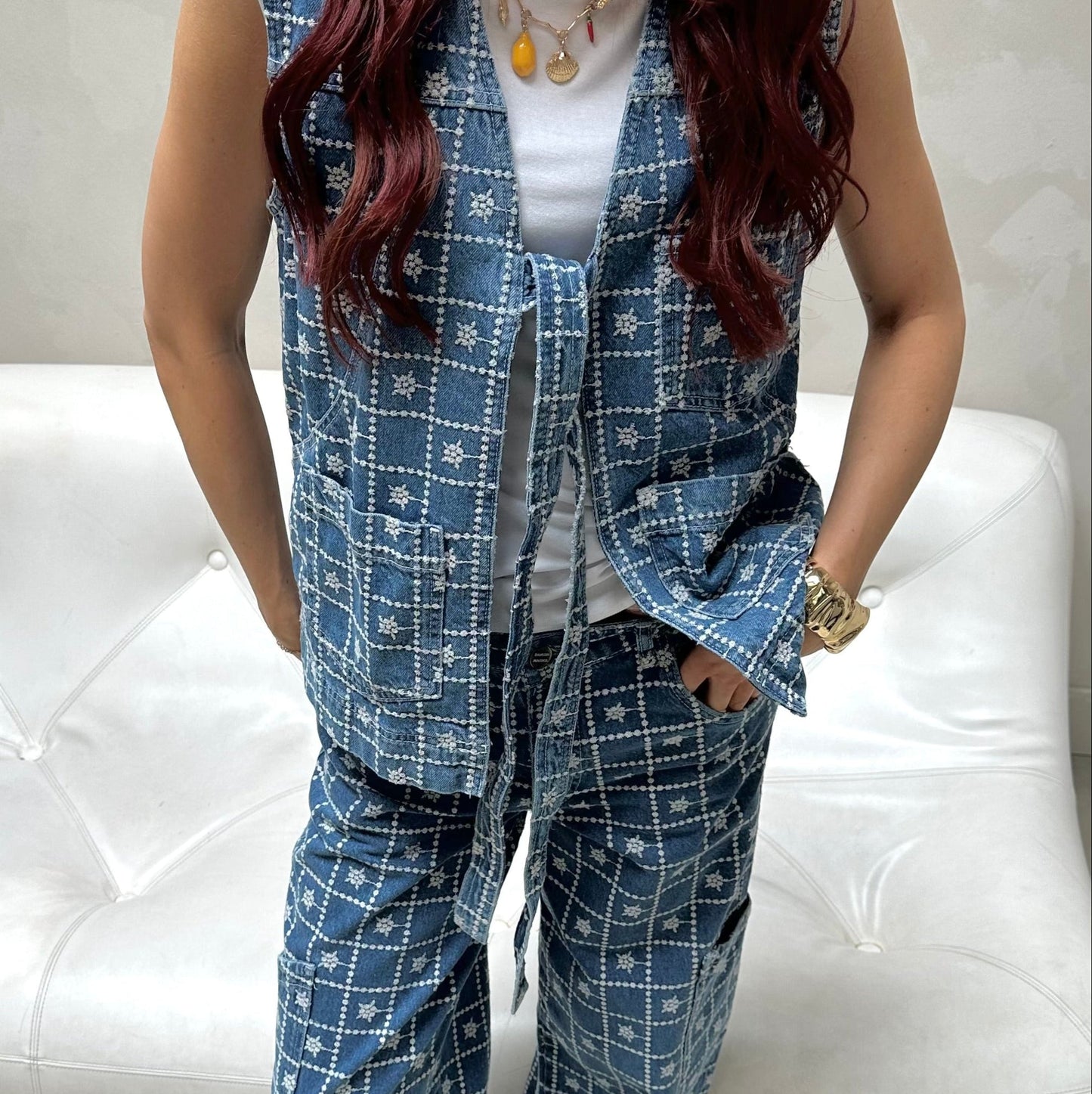 Damson madder embroidered flower - pants