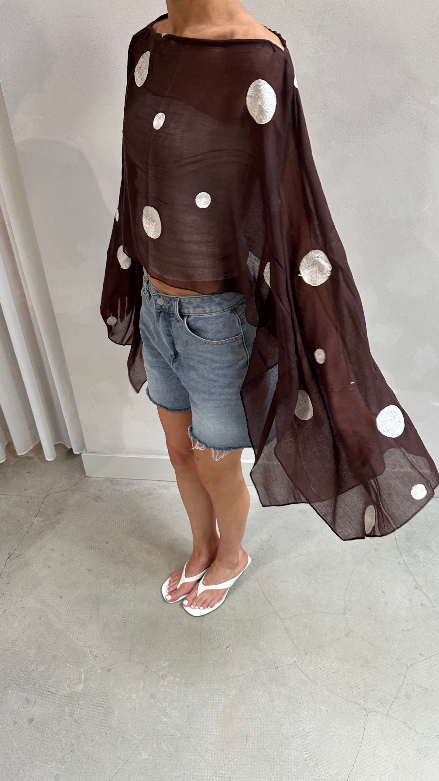 Polka dot butterfly sleeve blouse brown - Upcycled by UME