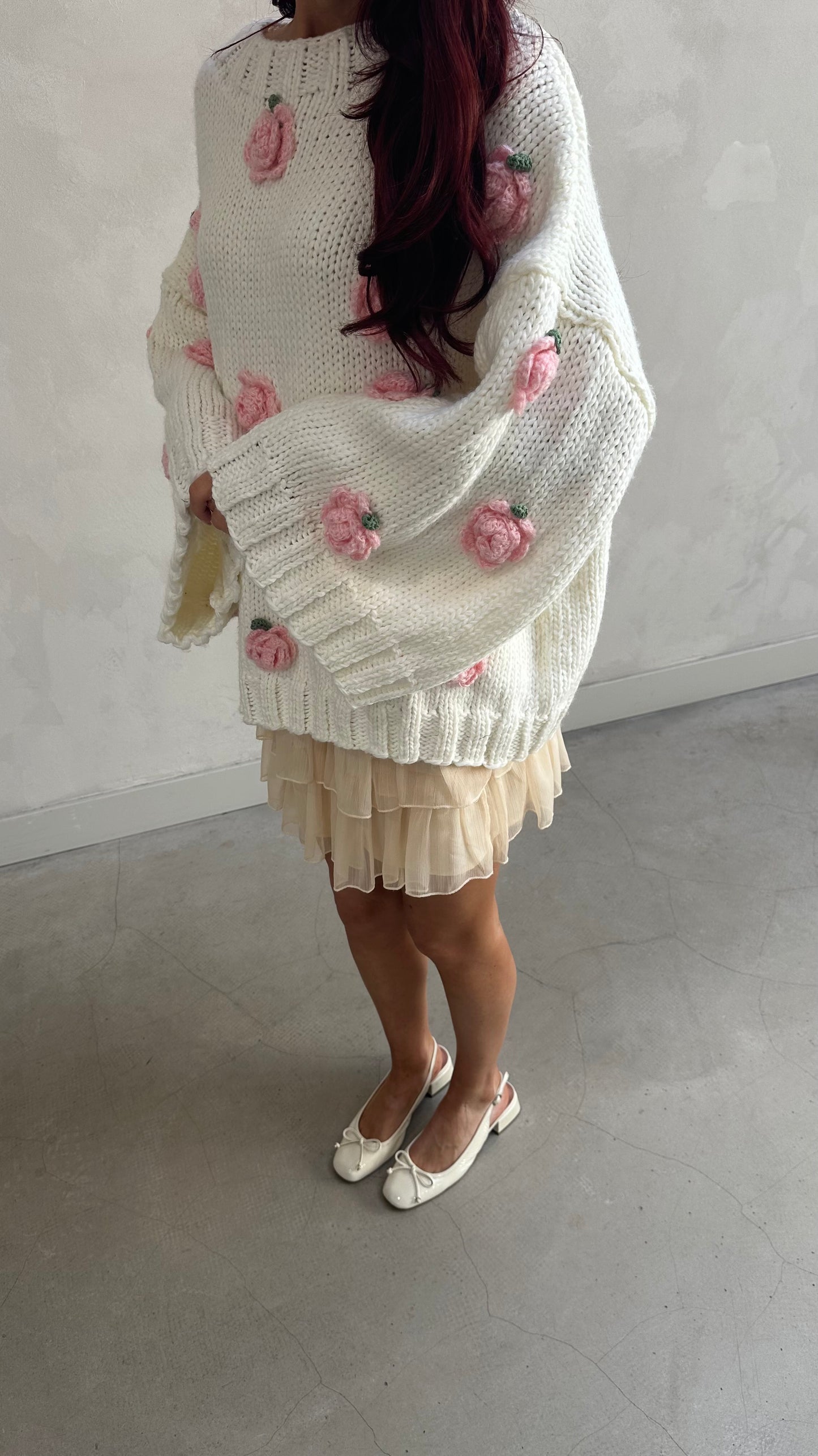 Flower knitted oversized sweater - Curated by ume