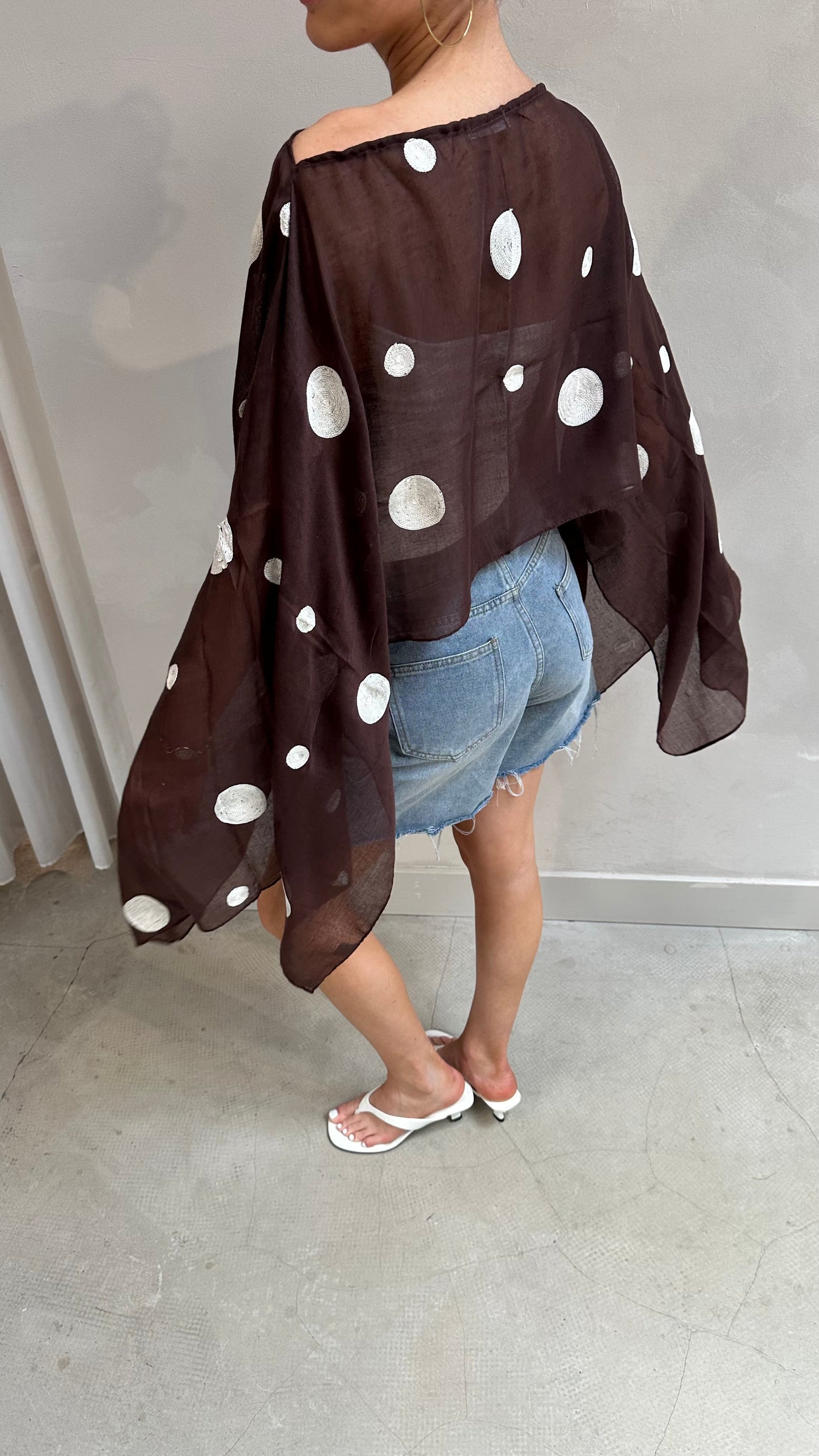 Polka dot butterfly sleeve blouse brown - Upcycled by UME