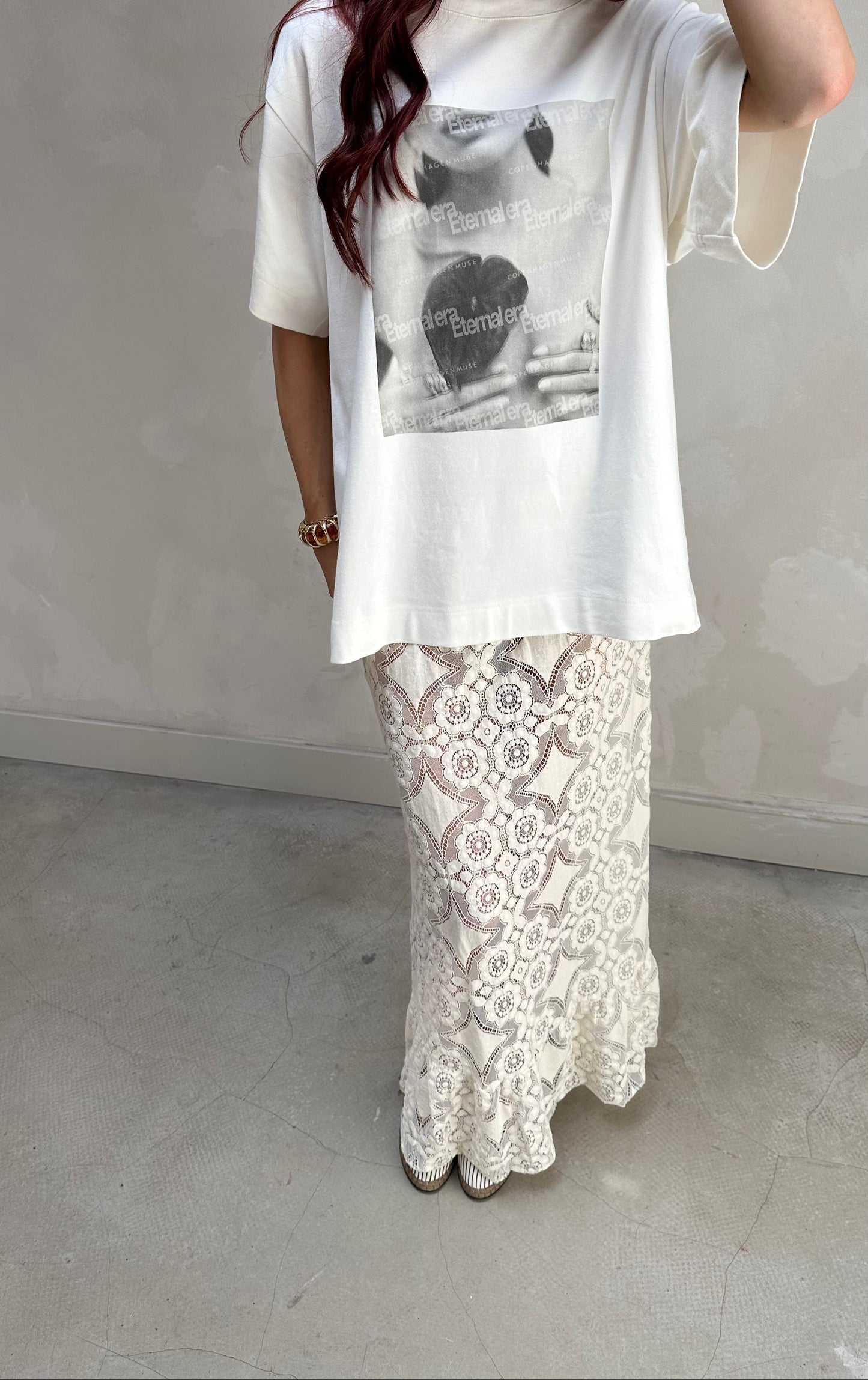 Lace cream skirt - Curated by ume