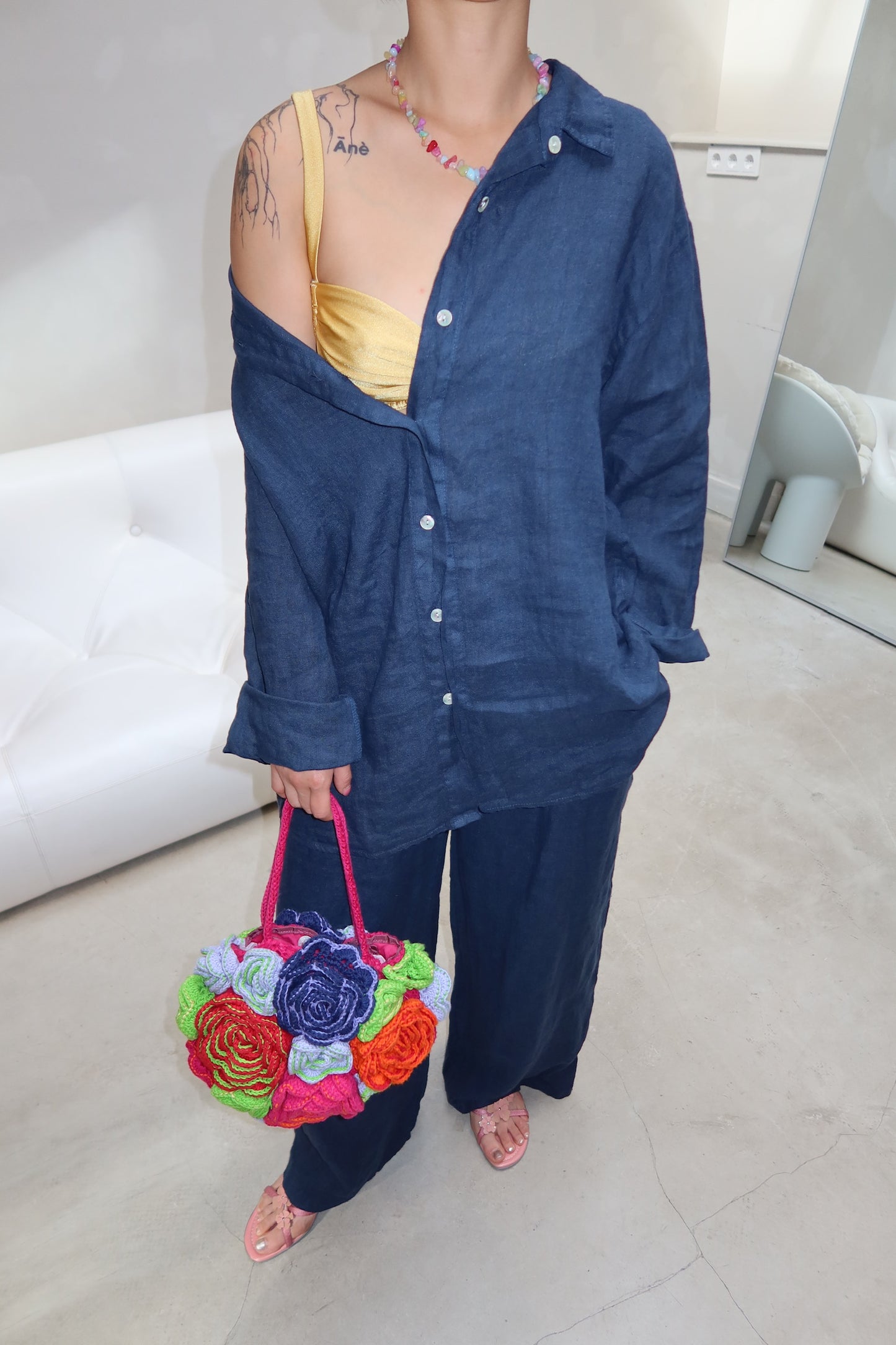 Navy Blue linen pants - Curated by UME