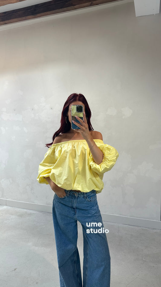 Off shoulder Yellow balloon top - Curated by ume