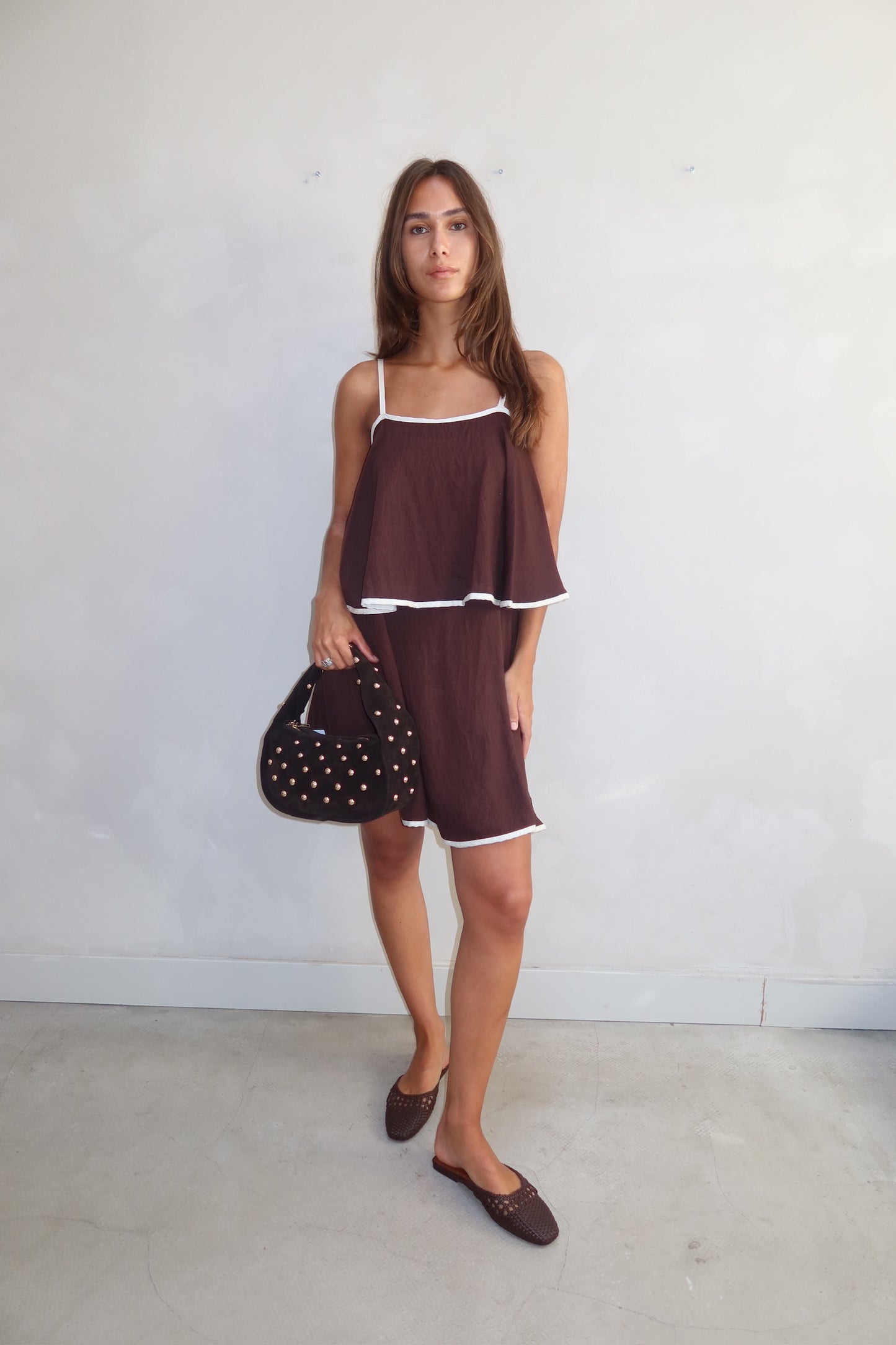 Brown layerd ruffle dress - Curated by ume