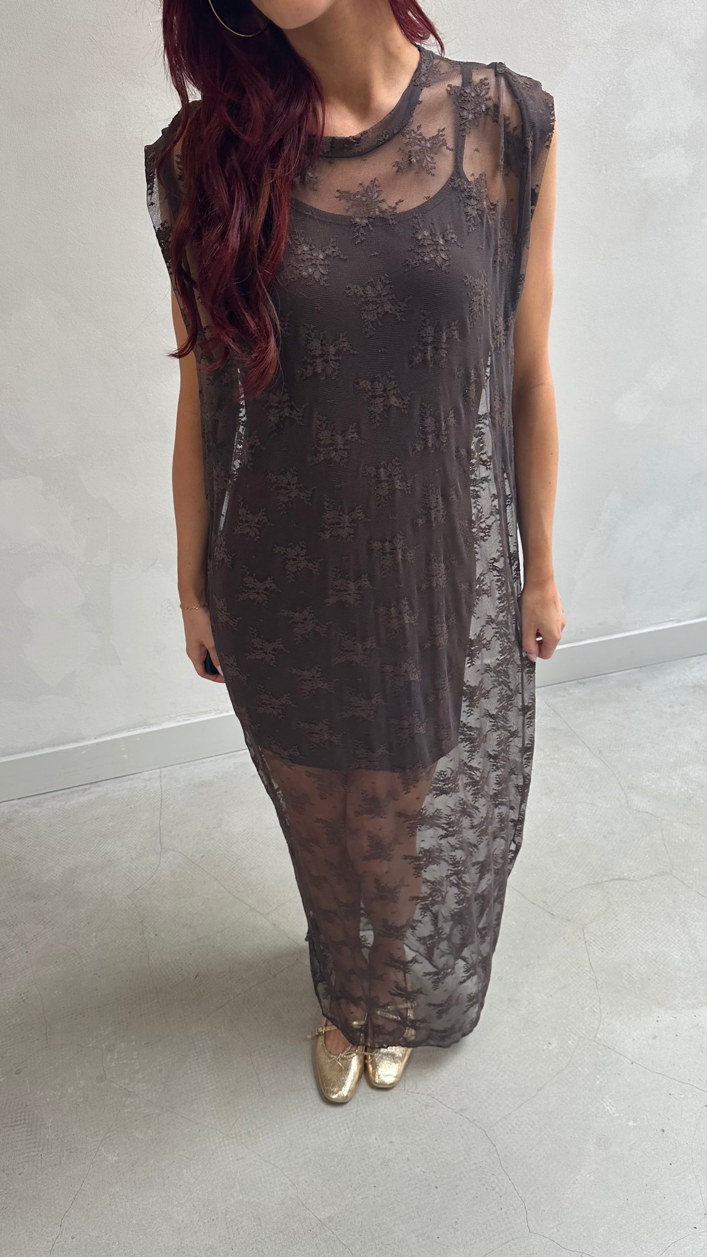 Brown lace maxi dress - Curated by ume