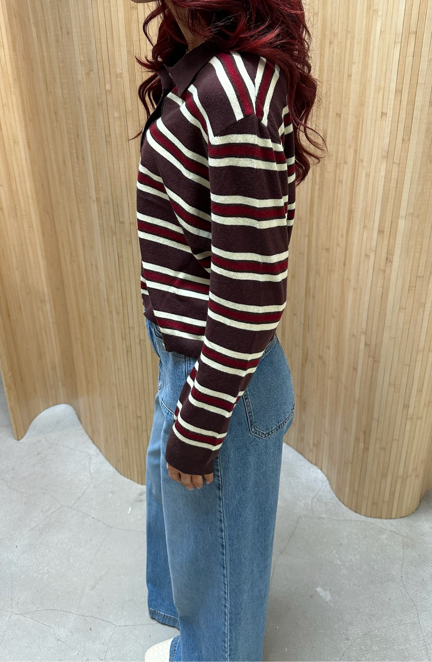 Striped polo burgundy & brown - Curated by UME