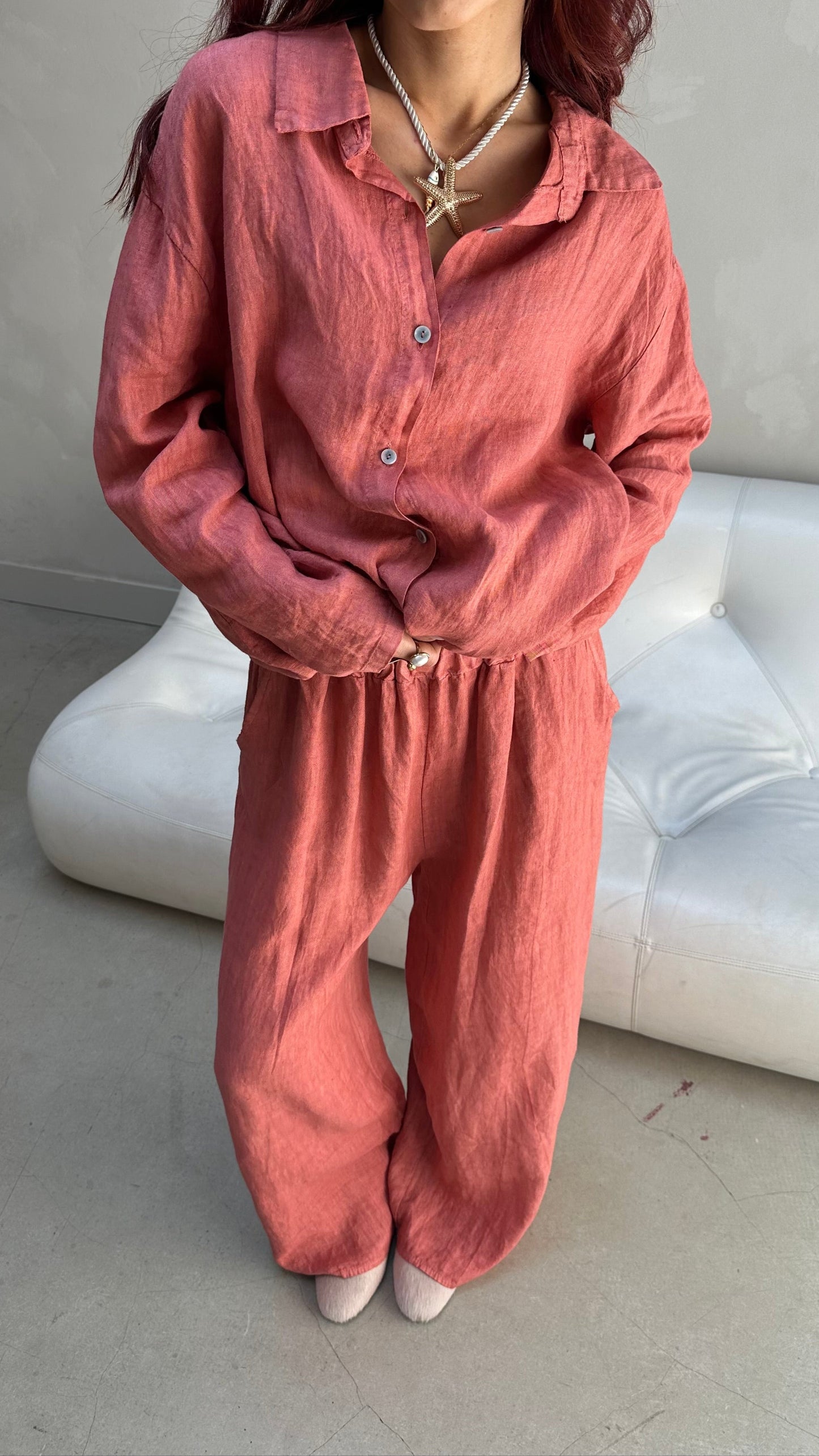 Burnt peach linen blouse - Curated by UME