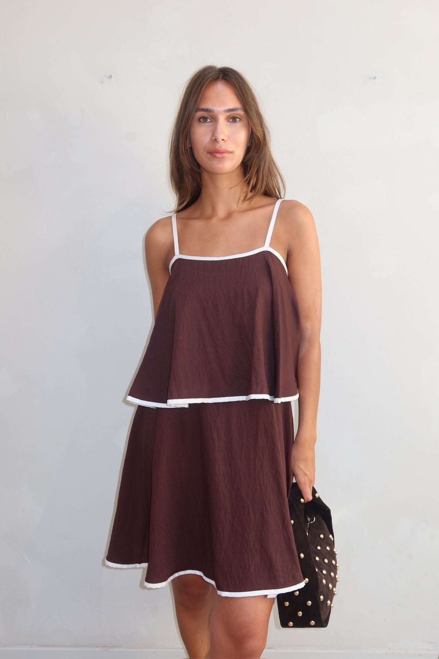 Brown layerd ruffle dress - Curated by ume