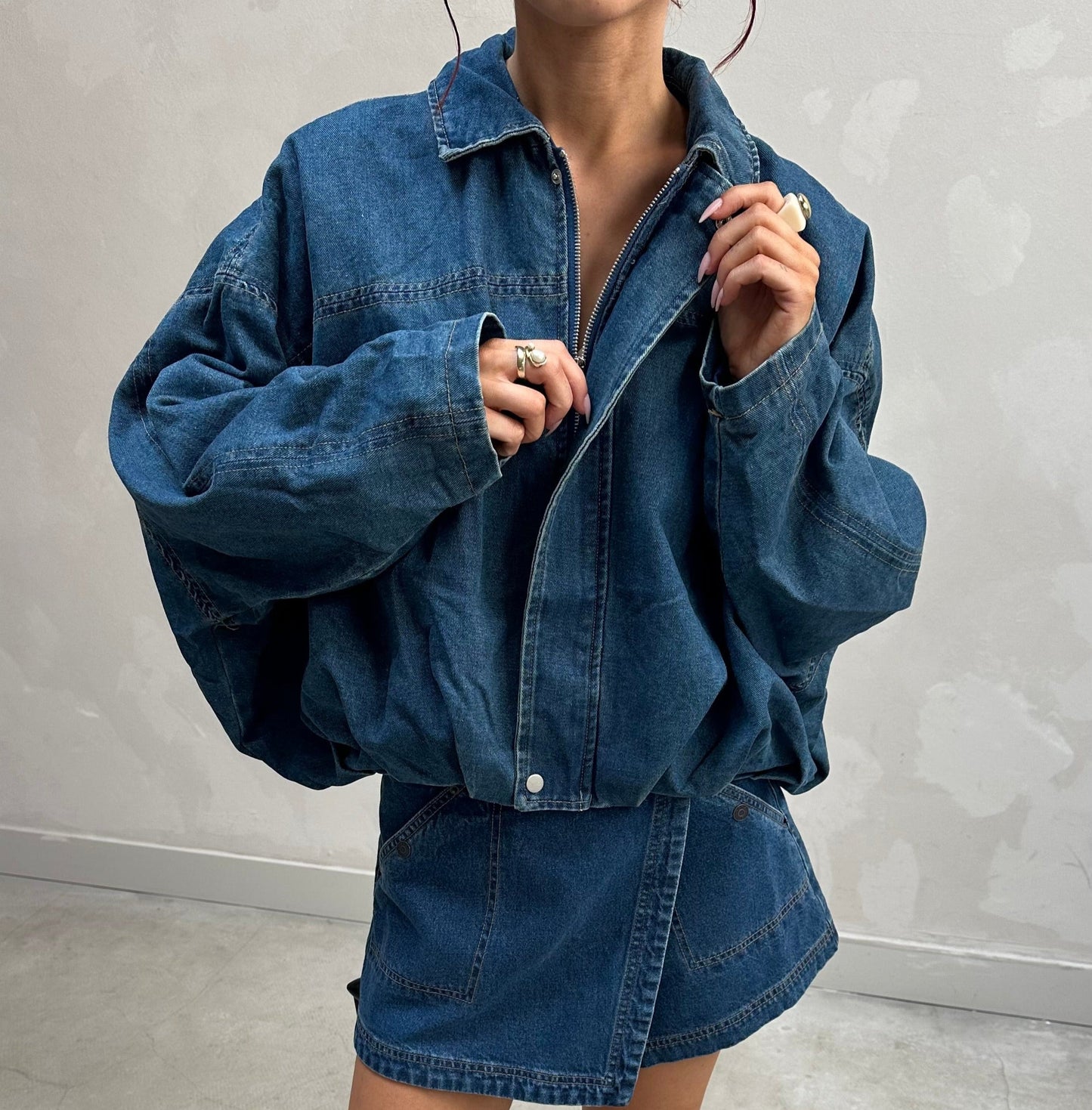 Cropped oversized denim jacket - Curated by UME
