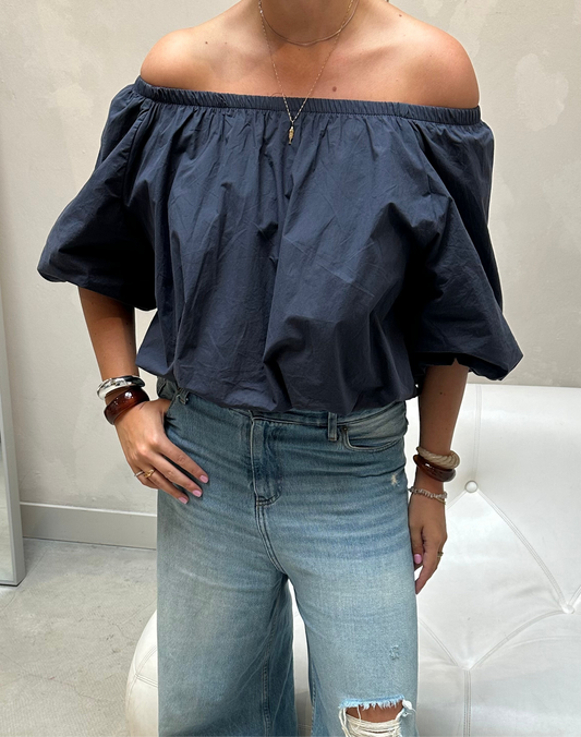 Off- shoulder balloon top dark Blue - Curated by UME