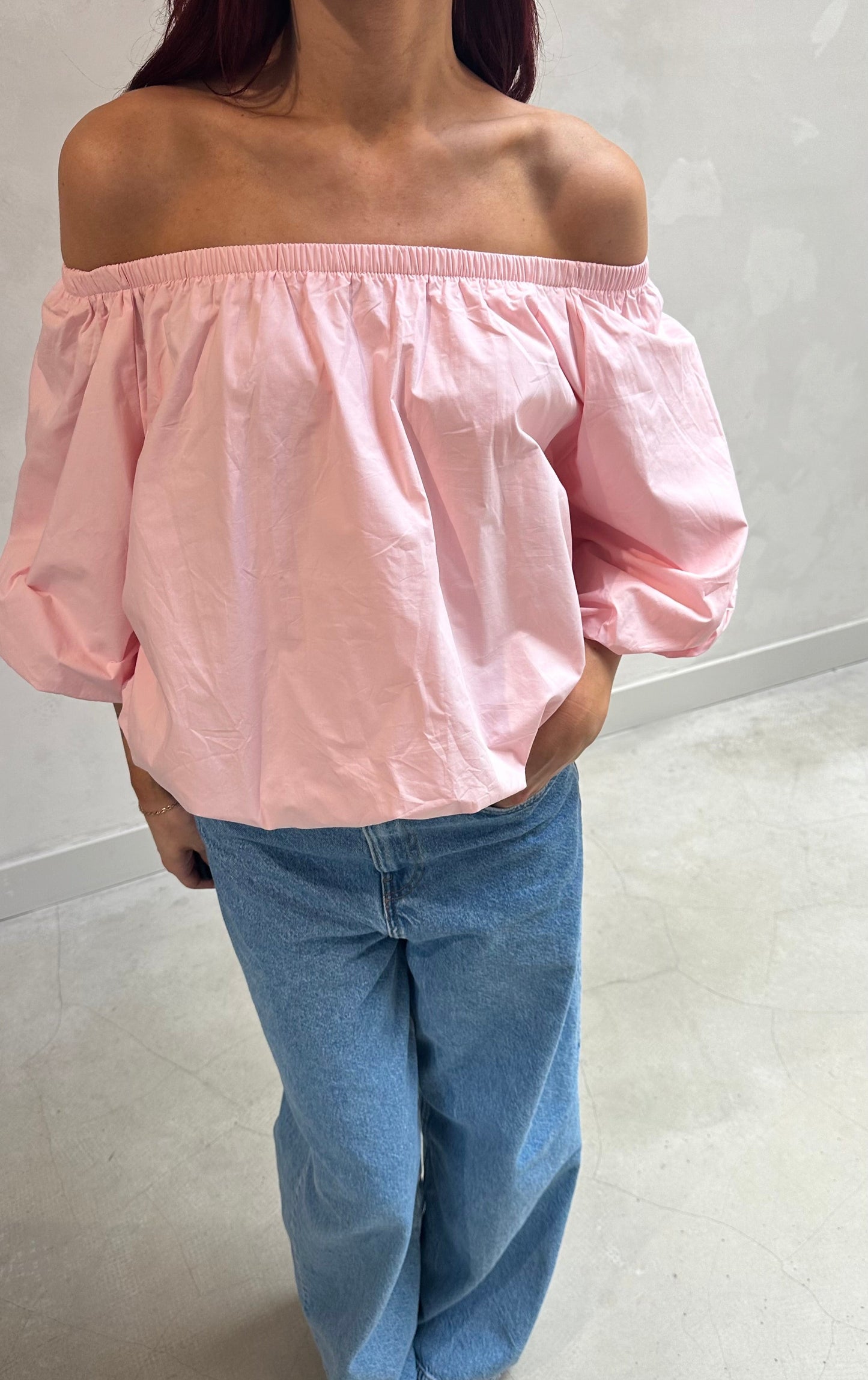 Off shoulder baby Pink balloon top - Curated by ume