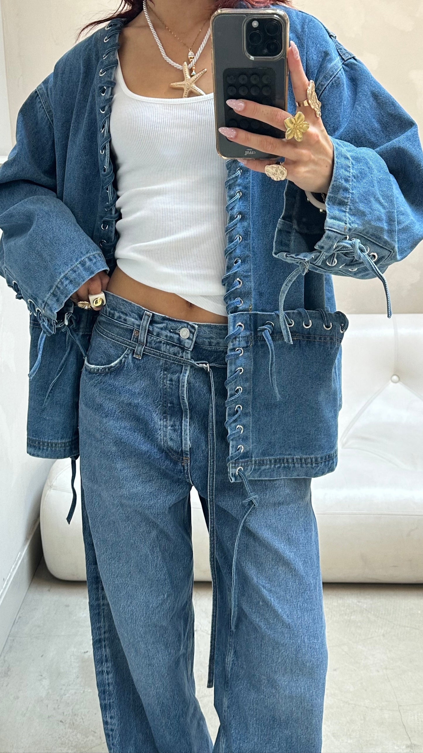 Laced denim jacket - Curated by UME - UME STUDIO
