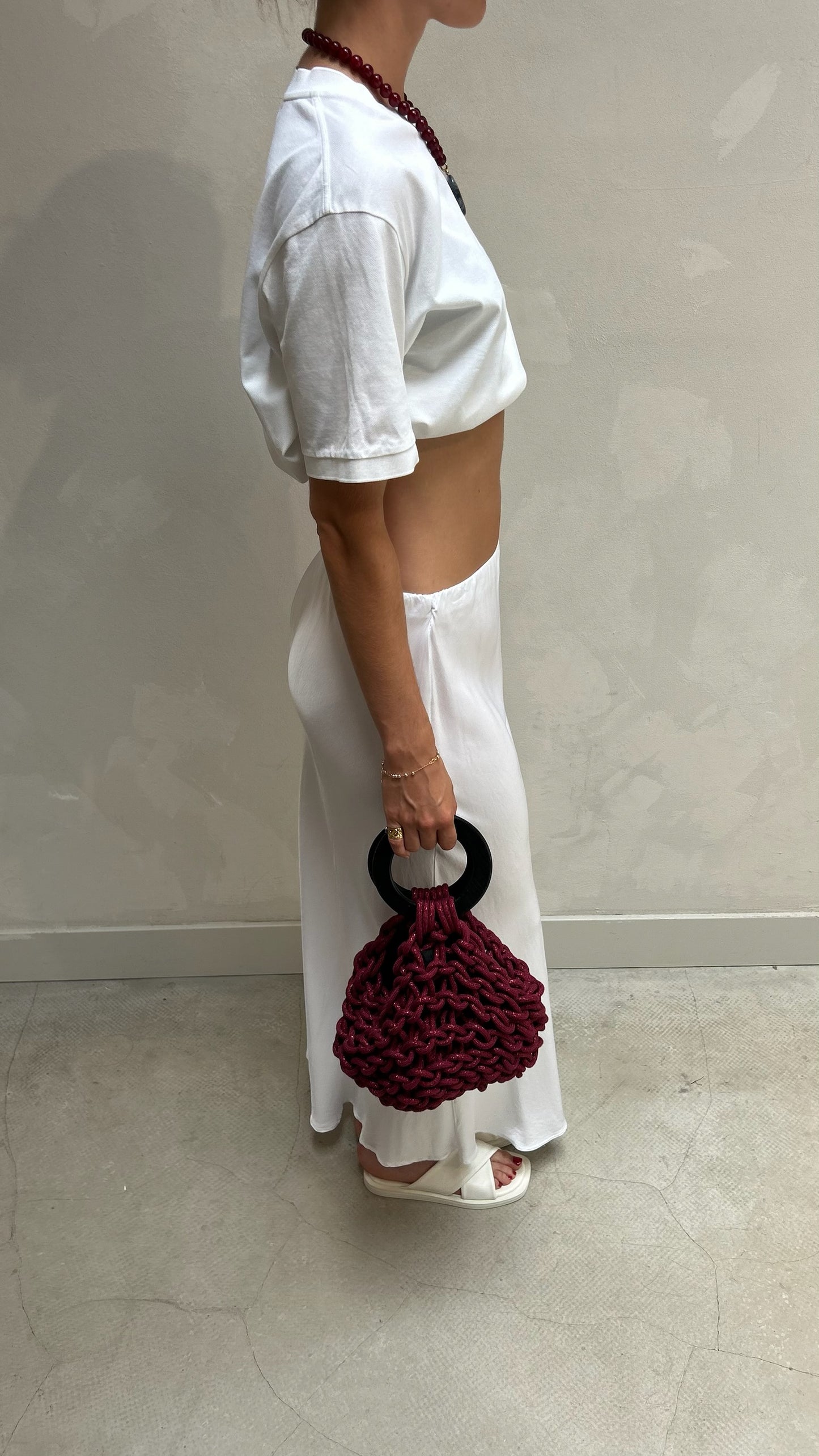 White shiny long skirt - Curated by ume