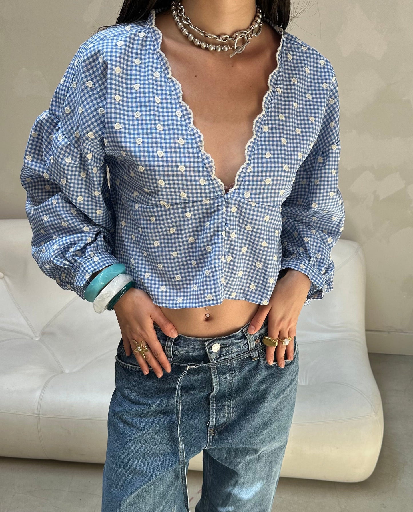 Gingham blouse blue - Curated by UME