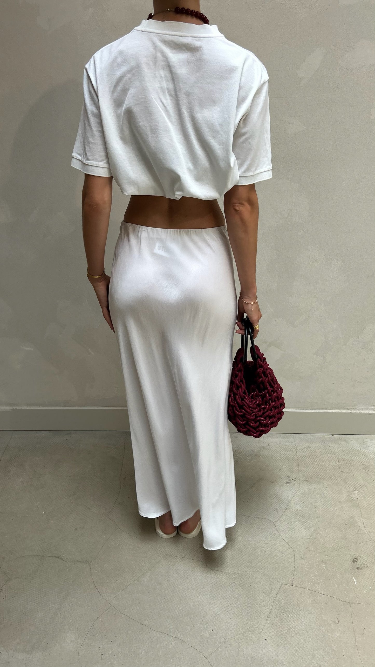 White shiny long skirt - Curated by ume
