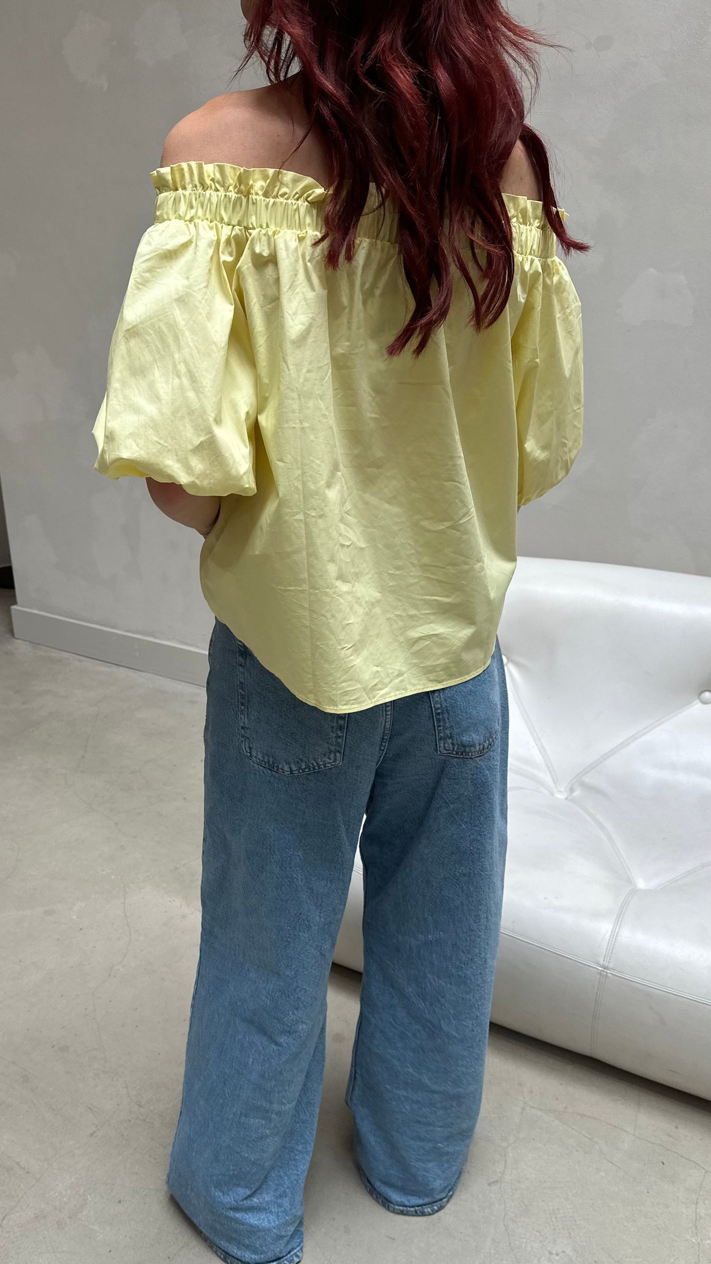 Off-shoulder yellow ruffle top - Curated by UME