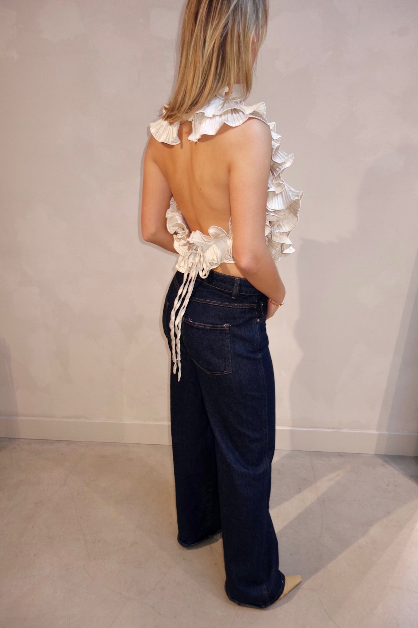 Flowy Ruffle Top Beige - Curated By UME