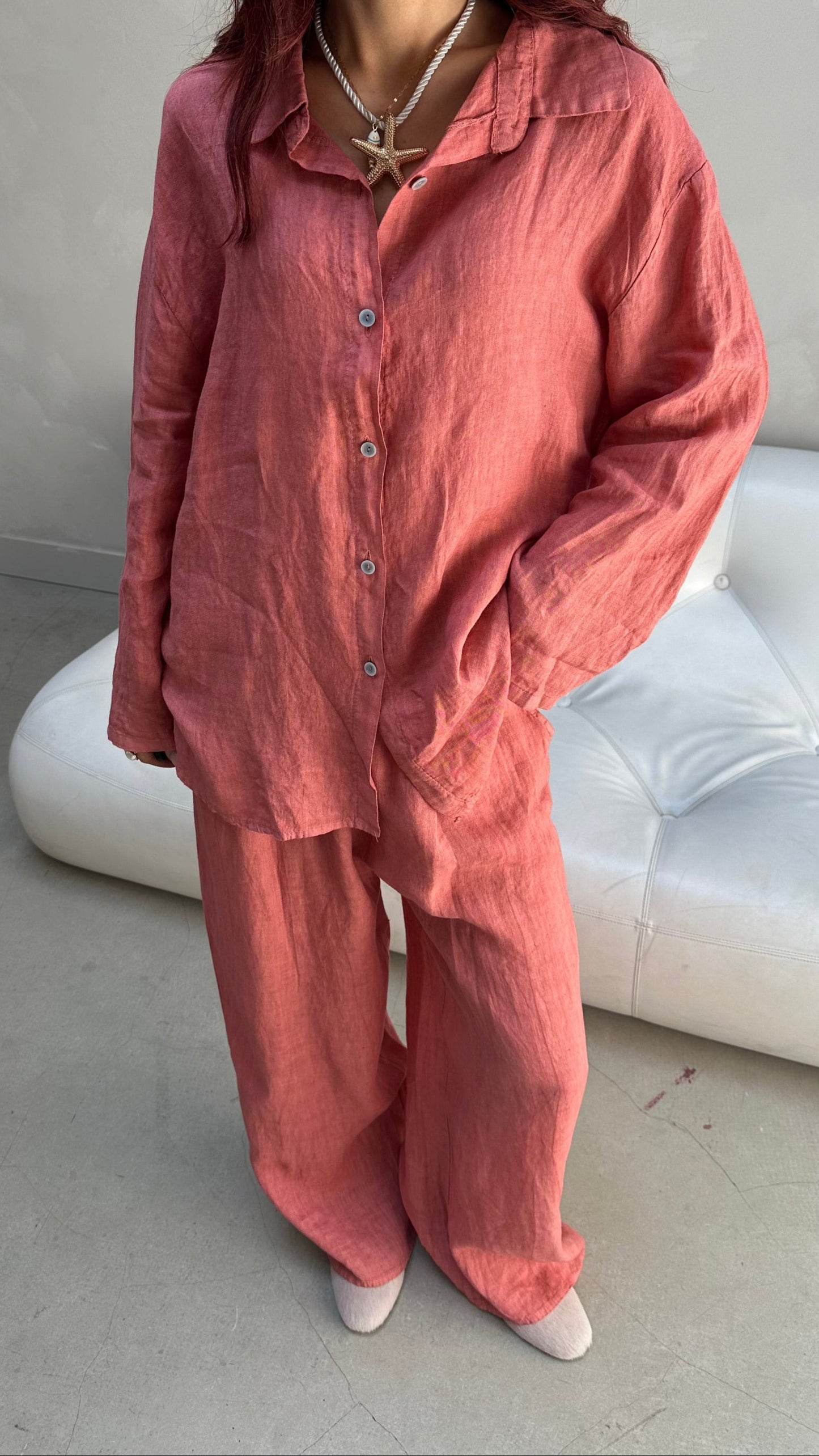 Burnt peach linen blouse - Curated by UME