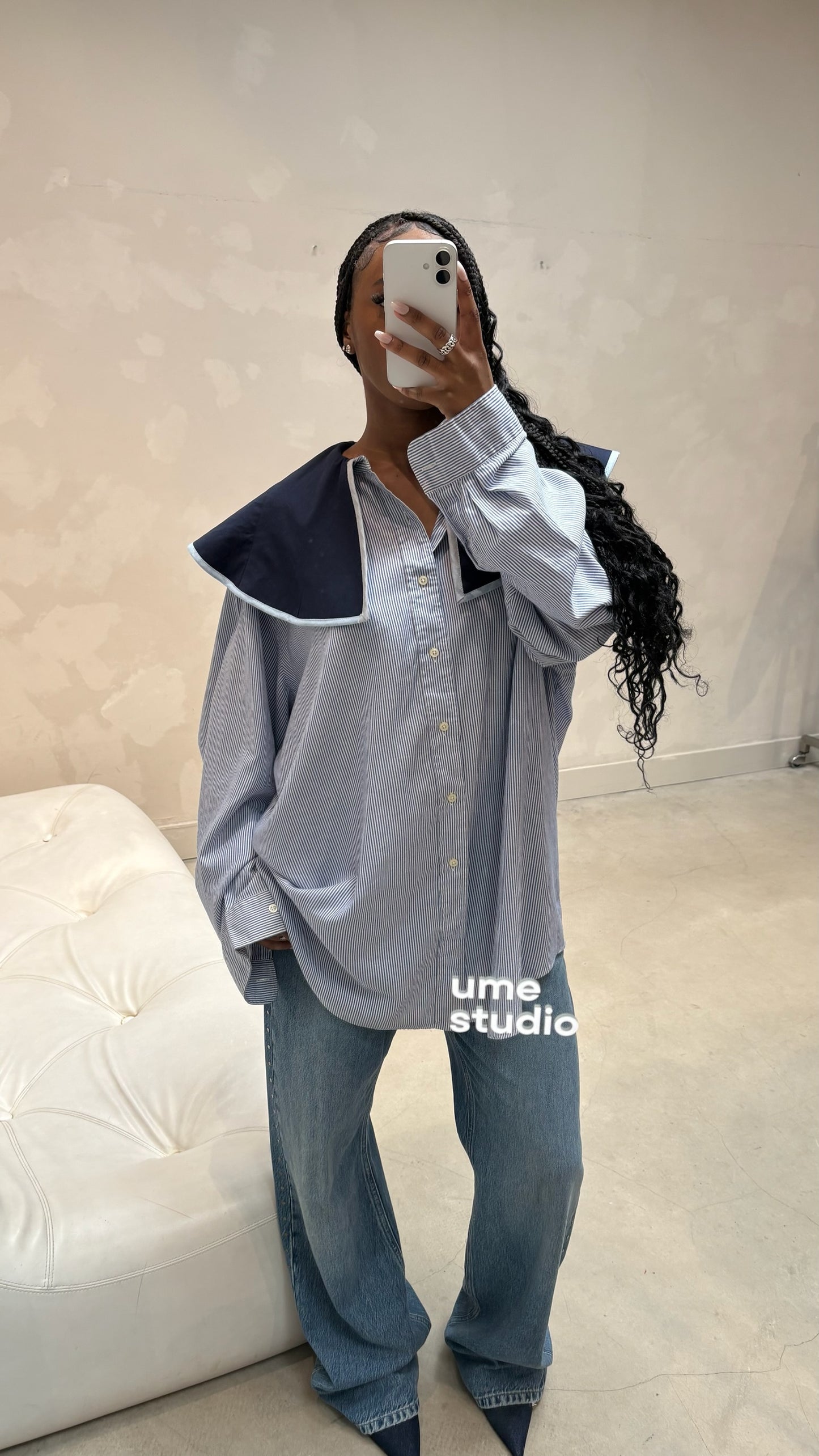 Striped Colar Blouse Blue - Upcycled By UME