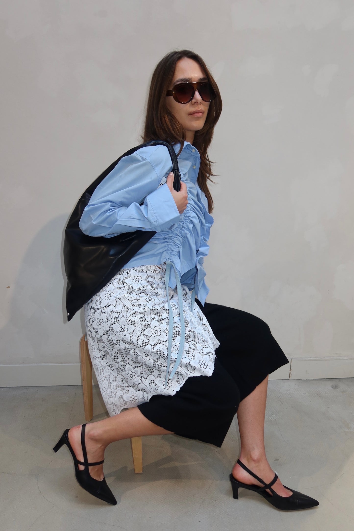 Blue Scrunched Blouse - Upcycled By UME