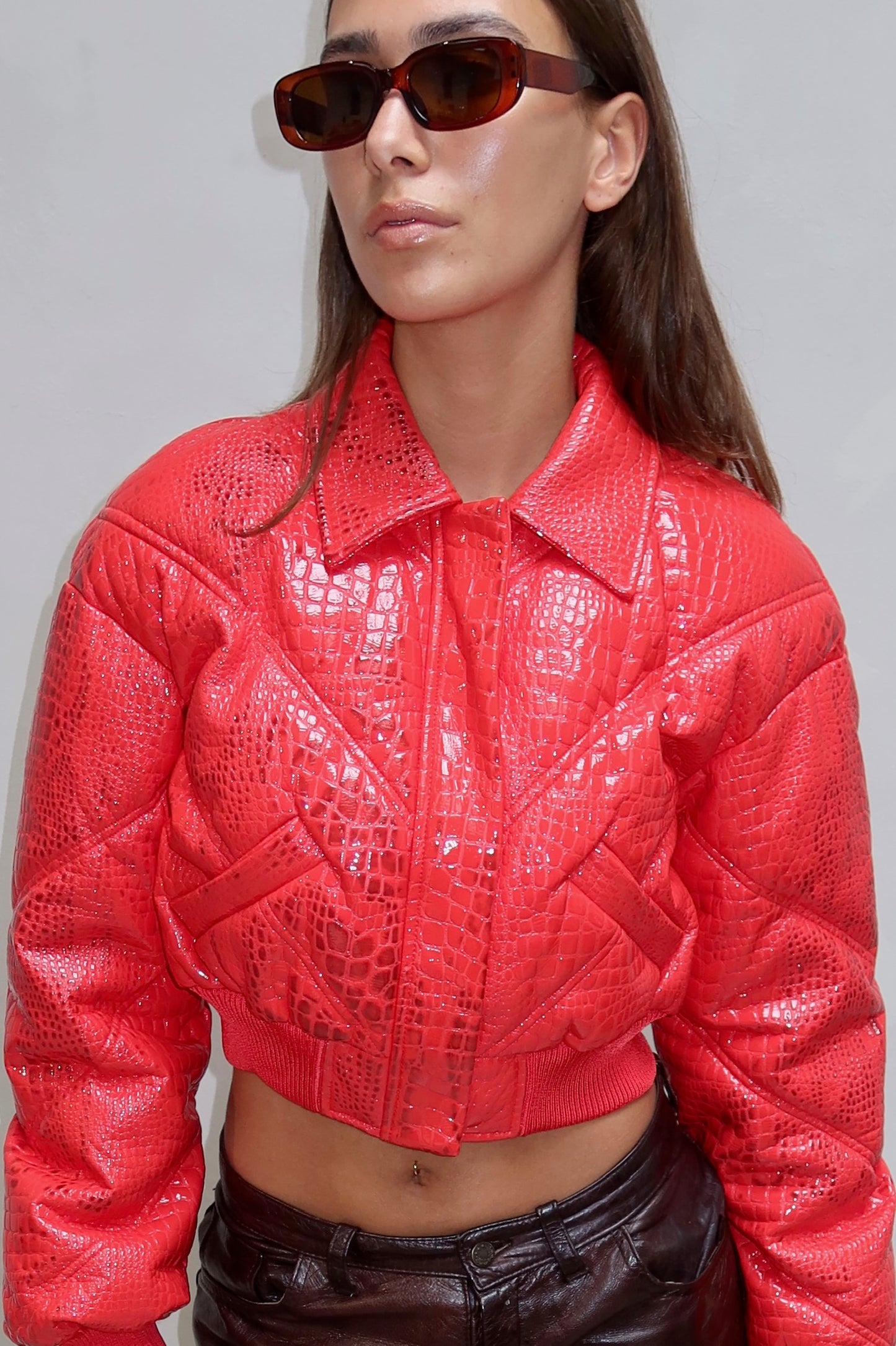 Rotate - Red snake print bomber jacket