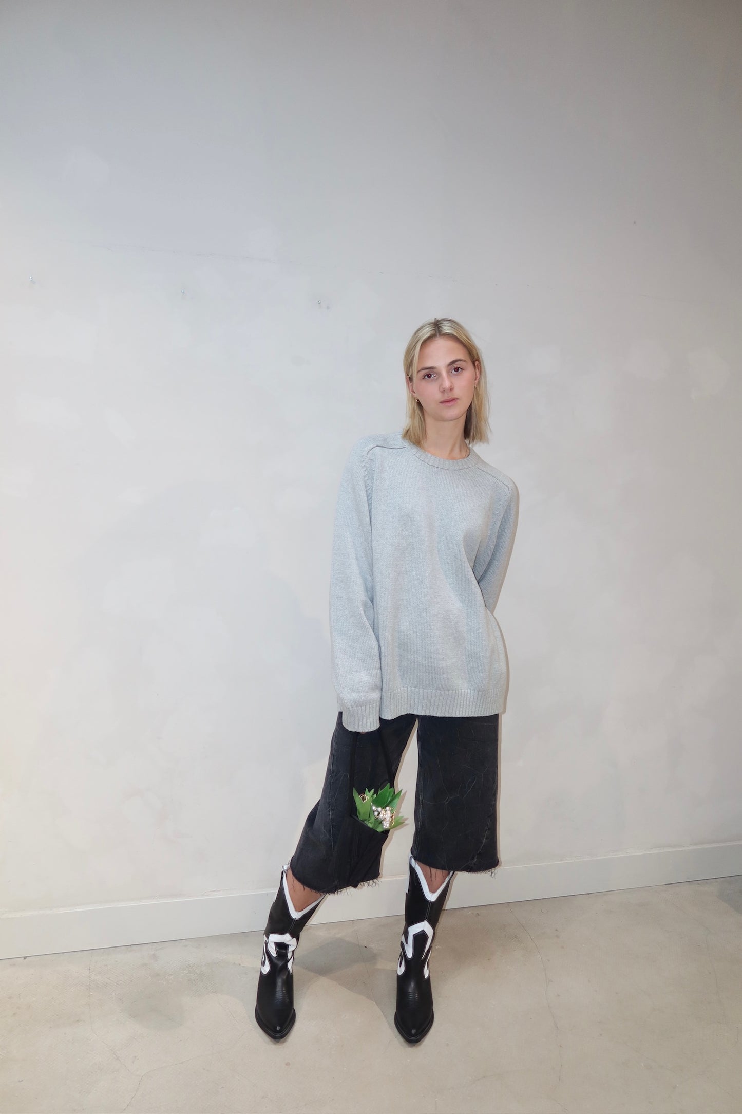 Knitted Open Back Sweater Grey - Upcycled By Ume