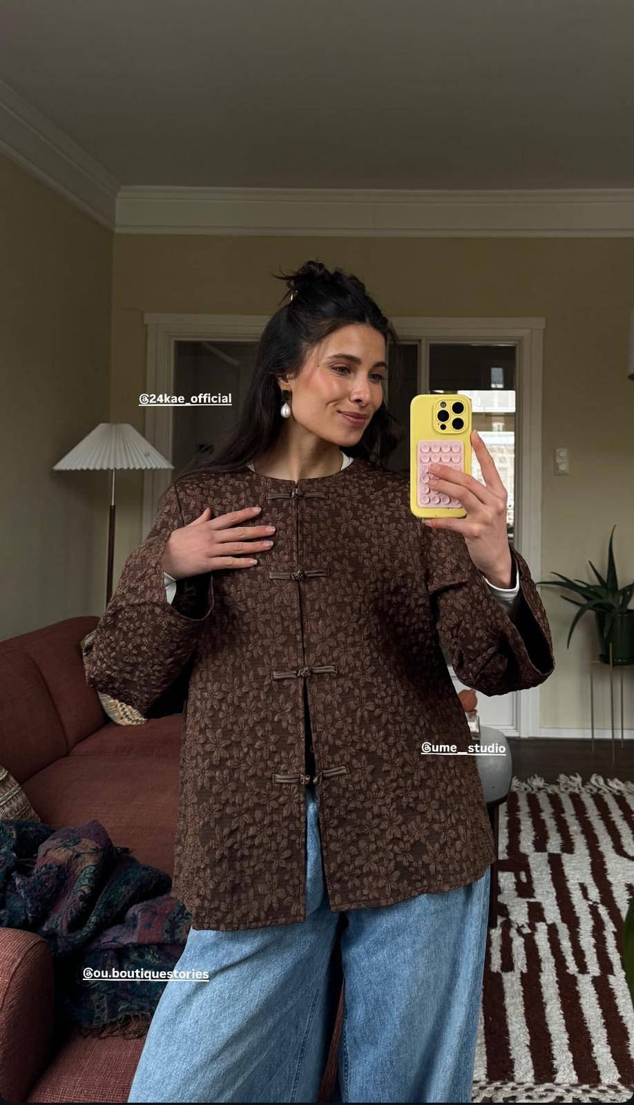 Flower Print Jacket Cream - Curated By UME