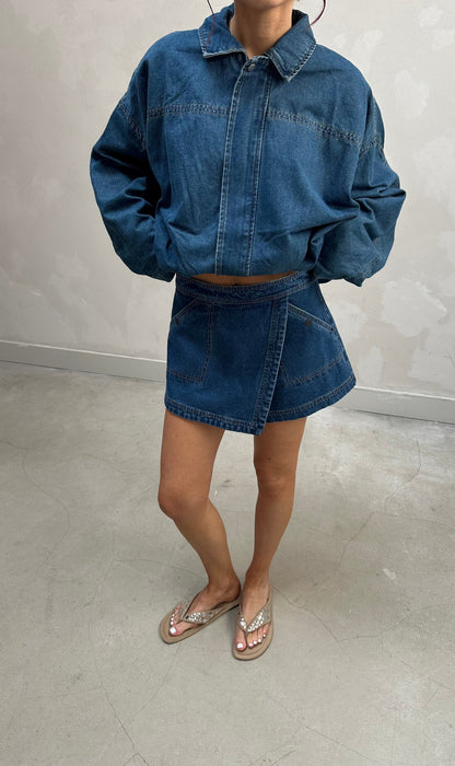 Cropped oversized denim jacket - Curated by UME
