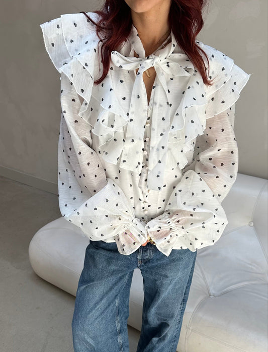Heart blouse white - Curated by UME