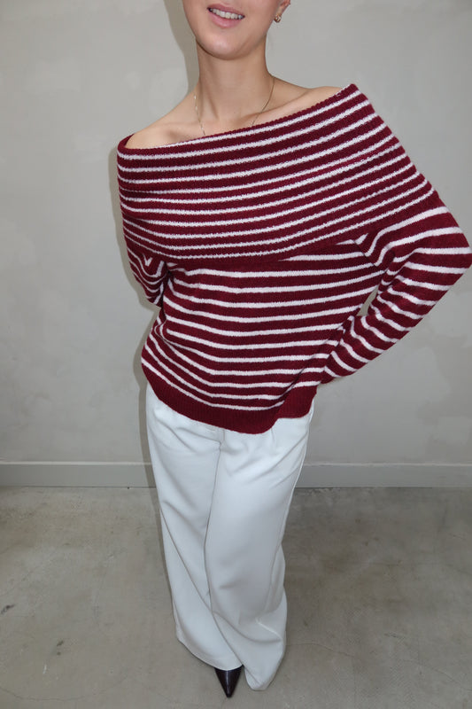 Off the Shoulder Burgundy Knitted Sweater - Curated by ume