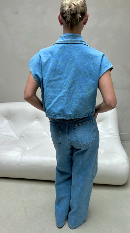 Cropped denim blouse - Curated by UME