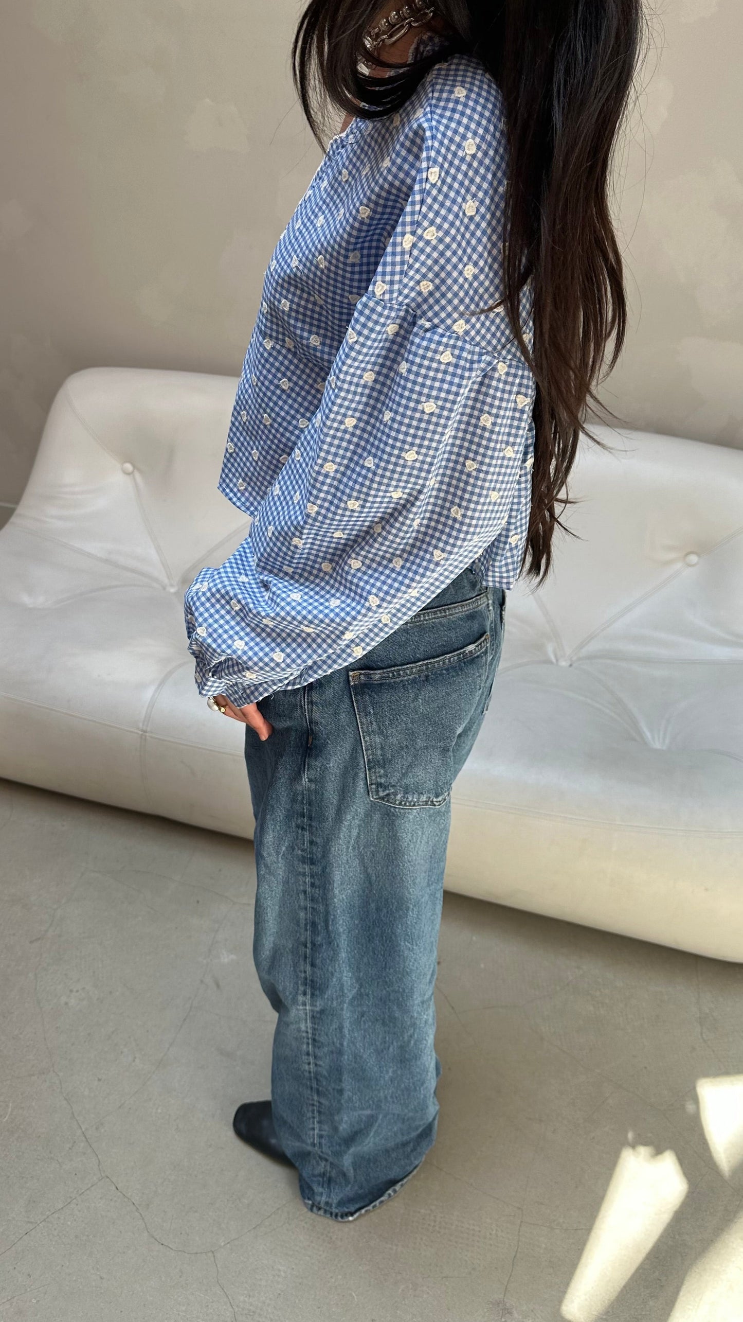 Gingham blouse blue - Curated by UME
