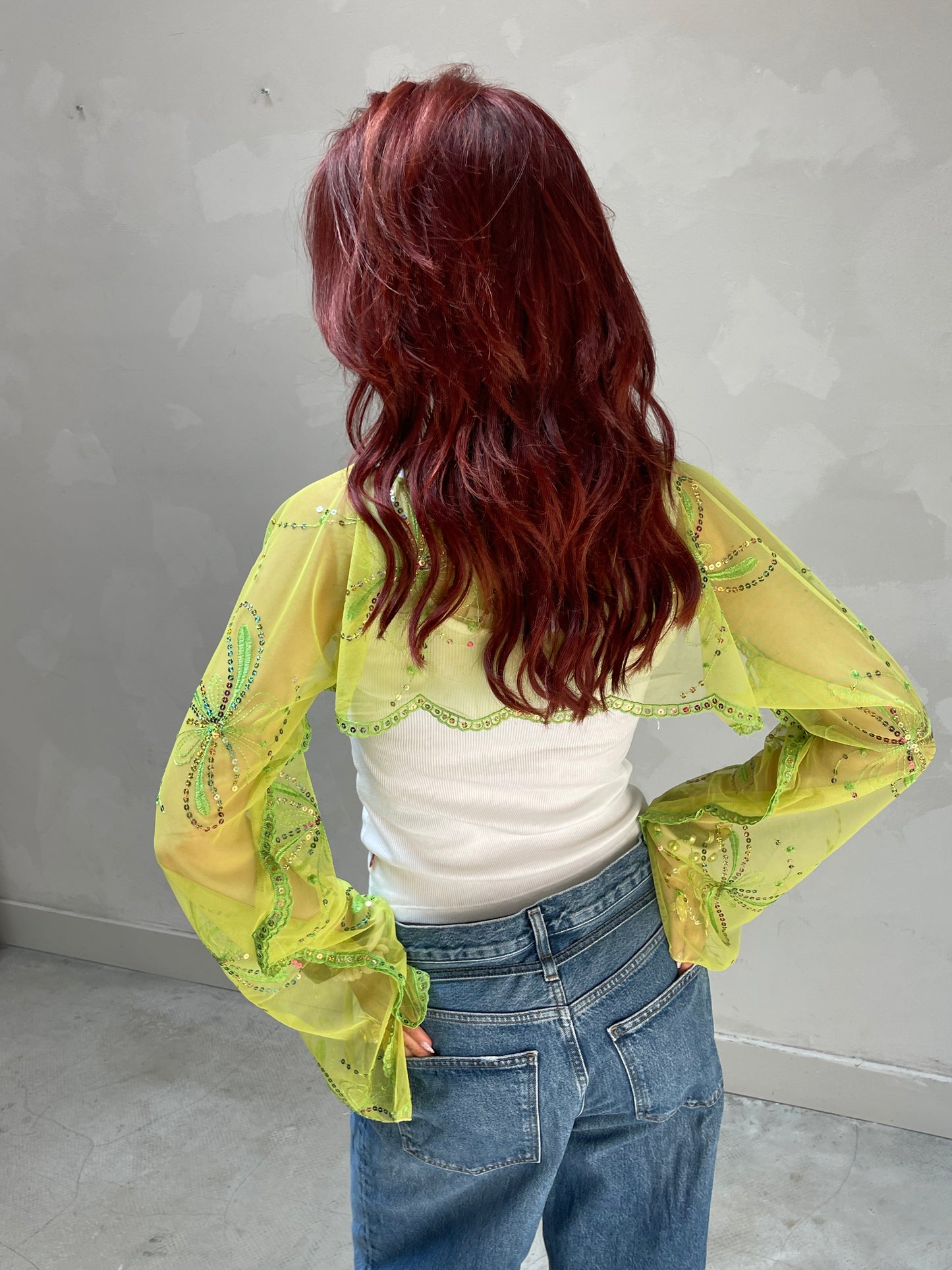 Shimmering Green butterfly sleeve blouse - Upcycled by UME