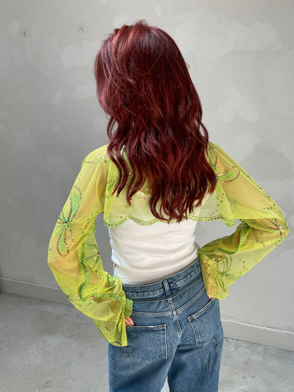 Shimmering Green butterfly sleeve blouse - Upcycled by UME