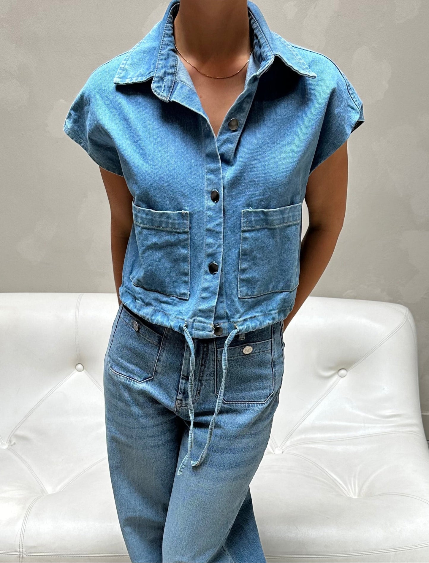Cropped denim blouse - Curated by UME