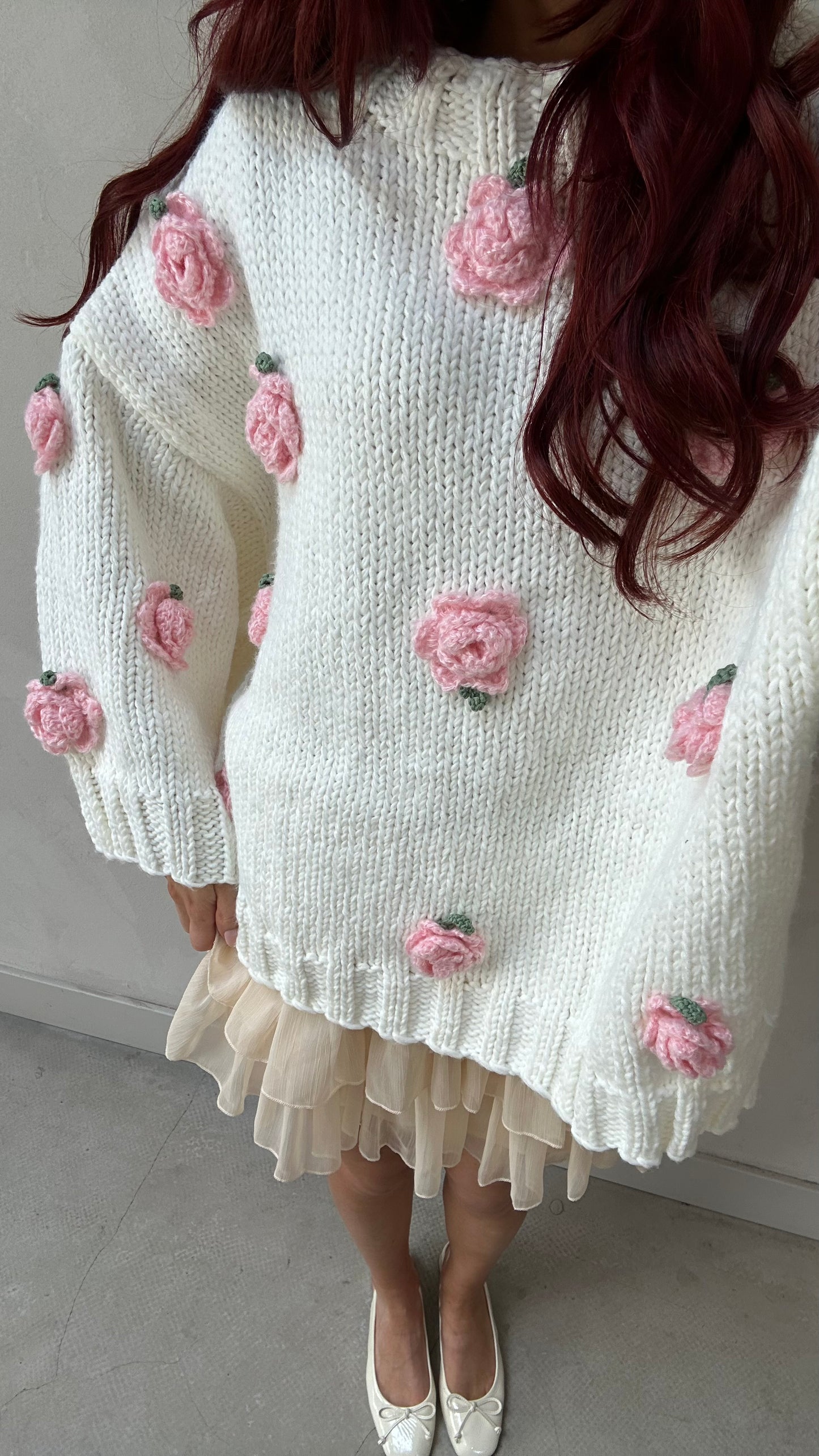 Flower knitted oversized sweater - Curated by ume