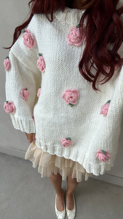 Flower knitted oversized sweater - Curated by ume
