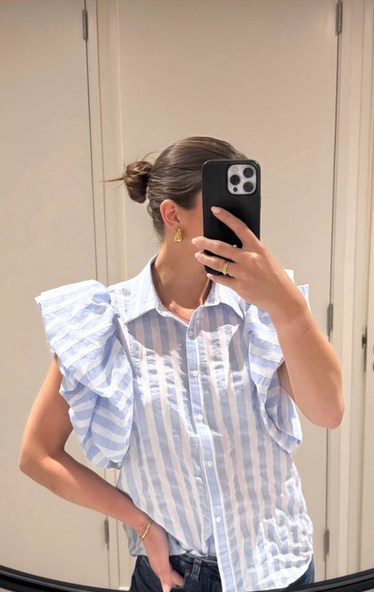 Blue white striped blouse