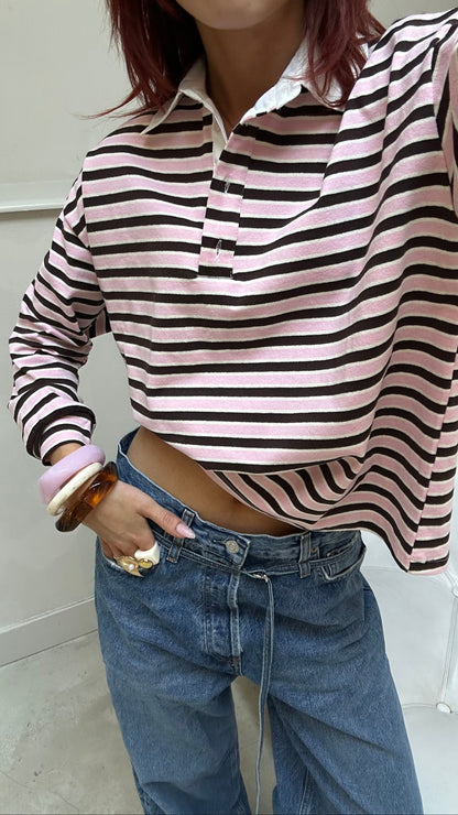 Striped polo pink & brown - Curated by UME