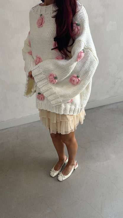 Flower knitted oversized sweater - Curated by ume