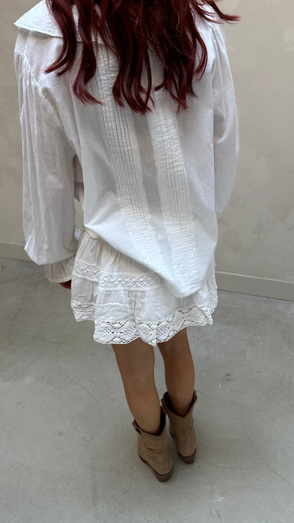Ruffle long sleeve blouse white - Curated by UME