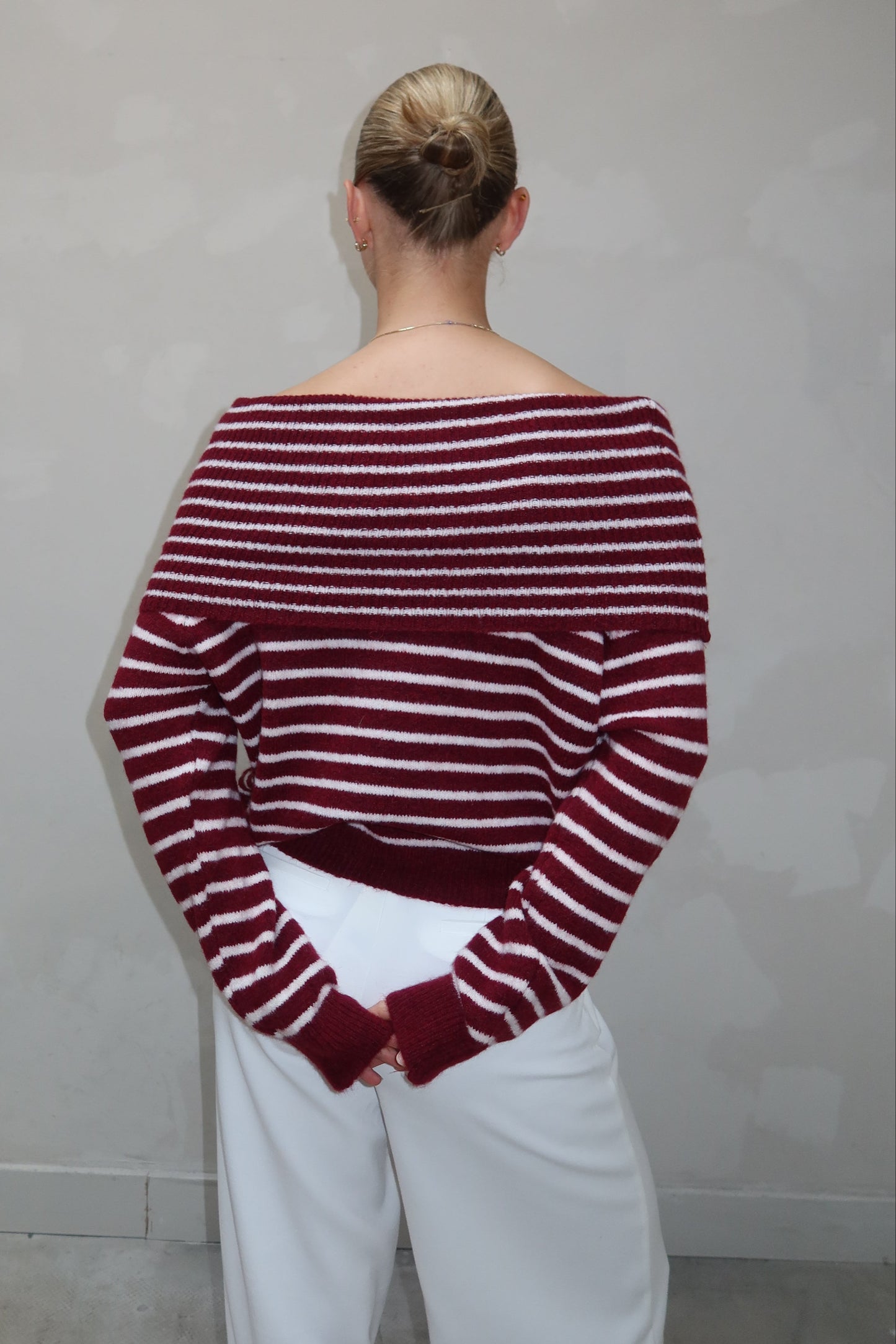 Off the Shoulder Burgundy Knitted Sweater - Curated by ume