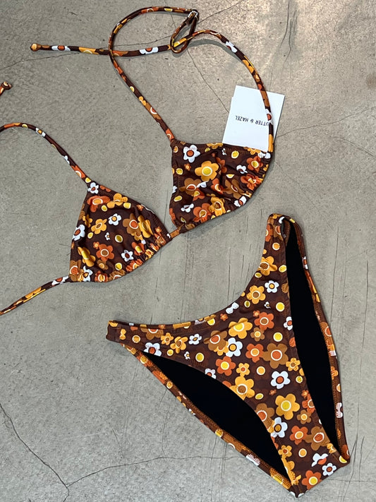 Butter & Hazel - Retro Brown Orange Flower Bikini Set