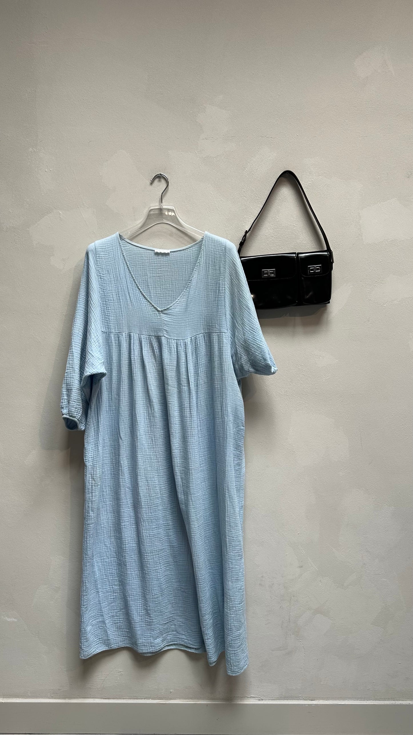 By far bag & blue dress