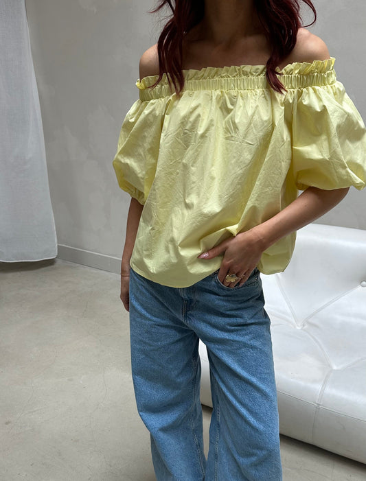 Off-shoulder yellow ruffle top - Curated by UME