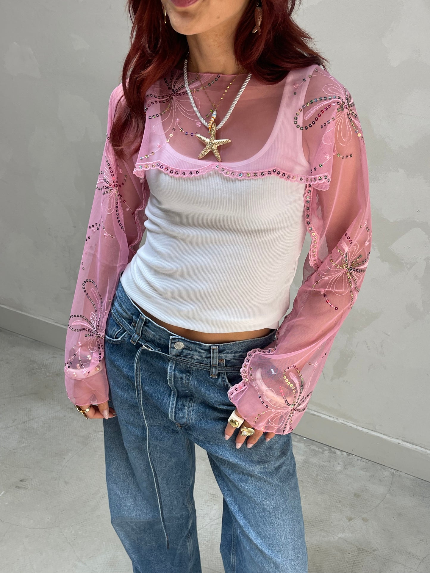 Shimmering Pink butterfly sleeve blouse - Upcycled by UME