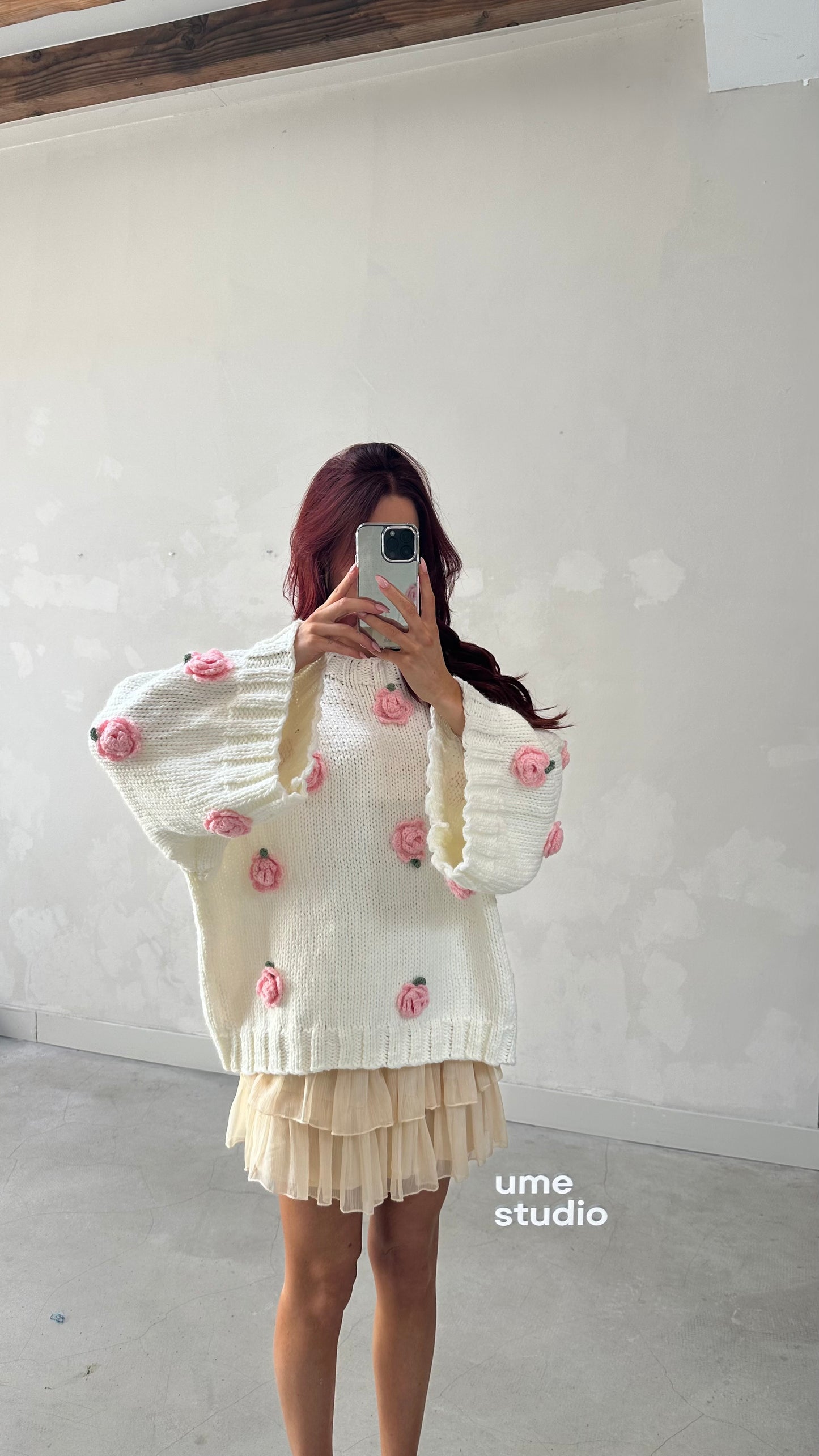 Flower knitted oversized sweater - Curated by ume